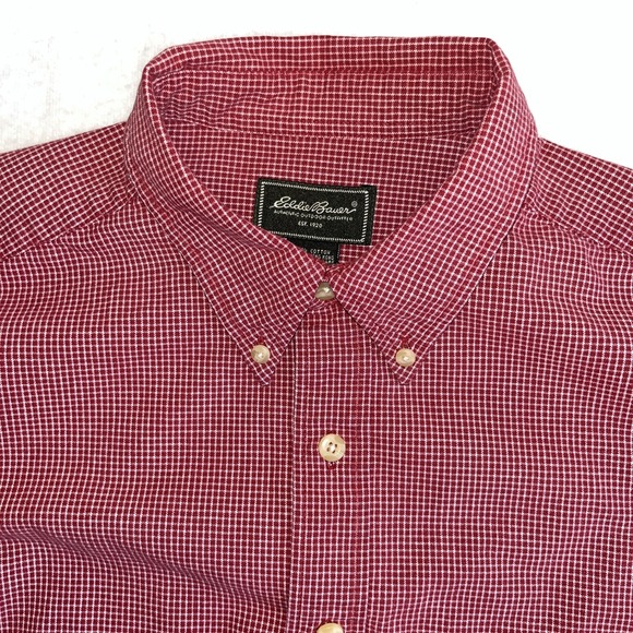 Eddie Bauer Other - Eddie Bauer Shirt Men's Large Heavy Cottton Red White Gingham Check